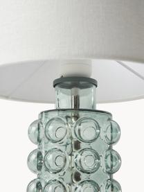 Lámpara de mesa pequeña de vidrio Olyve, Pantalla: 60% lino, 40% algodón, Cable: plástico, Blanco, verde salvia, Ø 23 x Al 31 cm