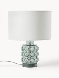 Lampada da comodino piccola con base in vetro Olyve, Paralume: 60 % lino, 40 % cotone, Base della lampada: vetro, Bianco, verde salvia, Ø 23 x Alt. 31 cm