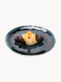 Ručne vyrobené raňajkové taniere Mustique, 4 ks, Glazúrovaná kamenina, Tyrkysová, tmavomodrá, Ø 21 cm