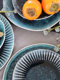 Handgemaakte ontbijtborden Mustique, 4 stuks, Keramiek, geglazuurd, Turquoise, donkerblauw, Ø 21 cm