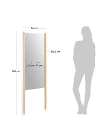 Stojací zrcadlo s dřevěným rámem Natane, Světle hnědá, Š 54 cm, V 160 cm