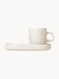 Tazas de café espresso con platitos Pilar, 2 uds., Cerámica, Beige claro, Ø 5 x Al 6 cm, 50 ml