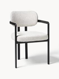 Bouclé fauteuil Adrien, Bekleding: bouclé (100% polyester) M, Poten: gecoat metaal, Bouclé wit, zwart, B 56 x D 56 cm