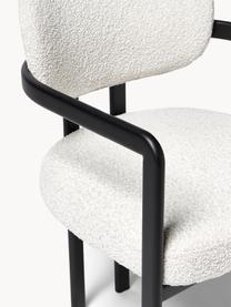 Krzesło z podłokietnikami Bouclé Adrien, Tapicerka: Bouclé (100% poliester) D, Nogi: metal powlekany, Stelaż: płyta wiórowa Ten produkt, Biały Bouclé, czarny, S 56 x G 56 cm