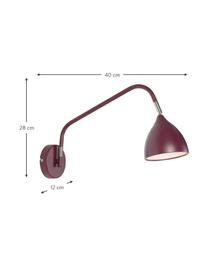 Grote verstelbare wandlamp Valencia met stekker in lila, Lampenkap: gelakt metaal, Diffuser: kunststof, Decoratie: metaal, Lila, D 45 x H 22 cm