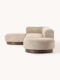 Modulares Ecksofa Natalie aus Teddy-Bouclé, Bezug: Teddy-Bouclé (100 % Polye, Gestell: mitteldichte Holzfaserpla, Sockel: Massives Buchenholz, lack, Teddy-Bouclé Beige, dunkles Buchenholz, B 337 x T 197 cm, Eckteil links