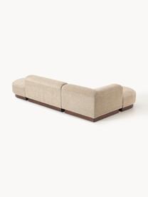 Modulares Ecksofa Natalie aus Teddy-Bouclé, Bezug: Teddy-Bouclé (100 % Polye, Gestell: mitteldichte Holzfaserpla, Sockel: Massives Buchenholz, lack, Teddy-Bouclé Beige, dunkles Buchenholz, B 337 x T 197 cm, Eckteil links