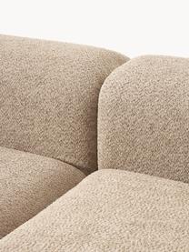 Modulares Ecksofa Natalie aus Teddy-Bouclé, Bezug: Teddy-Bouclé (100 % Polye, Gestell: mitteldichte Holzfaserpla, Sockel: Massives Buchenholz, lack, Teddy-Bouclé Beige, dunkles Buchenholz, B 337 x T 197 cm, Eckteil links