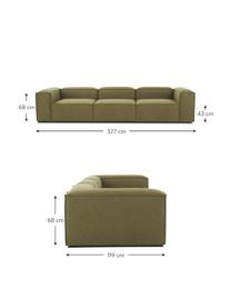 Modulares Sofa Lennon (4-Sitzer), Bezug: Polyester Der hochwertige, Gestell: Massives Kiefernholz FSC-, Füße: Kunststoff, Webstoff Olivgrün, B 327 x T 119 cm