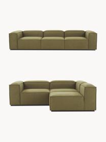 Modulares Sofa Lennon (4-Sitzer), Bezug: Polyester Der hochwertige, Gestell: Massives Kiefernholz, Spe, Füße: Kunststoff Dieses Produkt, Webstoff Olivgrün, B 327 x T 119 cm