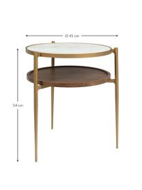 Table d'appoint ronde aspect marbre Bella, Blanc, couleur dorée, bois de noyer, Ø 45 x haut. 54 cm