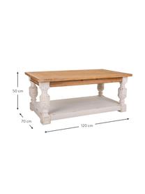 Mesa auxiliar Kristoph, estilo vintage, Tablero: tablero de fibras de dens, Estructura: madera de abeto, resina, Beige, blanco crema, An 120 x Al 50 cm