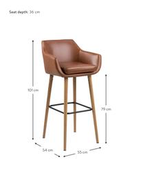 Taburete alto de cuero sintético Nora, Tapizado: cuero sintético (poliuret, Patas: madera de roble, aceitado, Cuero sintético coñac, patas: roble, An 55 x Al 101 cm