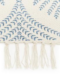 Tappeto in cotone beige/blu tessuto piatto con frange Klara, Beige, blu, Larg. 120 x Lung. 180 cm (taglia S)