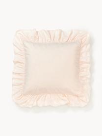 Federa in cotone percalle lavato con volant Louane, Pesca, Larg. 50 x Lung. 80 cm