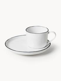 Ręcznie wykonana filiżanka do espresso z porcelany ze spodkiem Salt, Porcelana, Biały, Ø 6 x W 5 cm, 90 ml