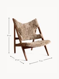 Fauteuil lounge en tissu peluche Knitting, Teddy taupe, bois de noyer, long. 71 x larg. 67 cm