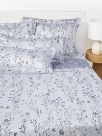 Drap plat en jacquard imprimé fleuri Hurley, Bleu ciel, bleu, larg. 240 x long. 280 cm