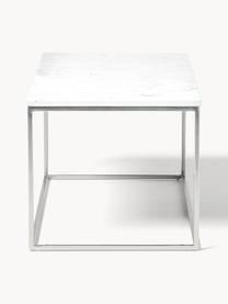 Table basse en marbre Alys, Blanc marbré, argenté, larg. 80 x prof. 45 cm