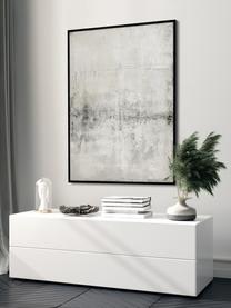 Handbeschilderde canvasdoek Simple Living met houten frame, Lijst: eikenhout, gecoat, Grijstinten, zwart, B 92 x H 120 cm