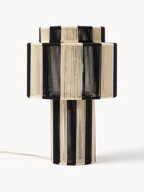 Lampe à poser en fils de lin Lace, Fibres naturelles, Noir, blanc crème, Ø 25 x haut. 38 cm