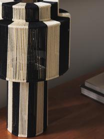 Tischlampe Lace aus Leinenfäden, Naturfaser, Schwarz, Cremeweiss, Ø 25 x H 38 cm