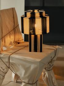 Tischlampe Lace aus Leinenfäden, Naturfaser, Schwarz, Cremeweiss, Ø 25 x H 38 cm