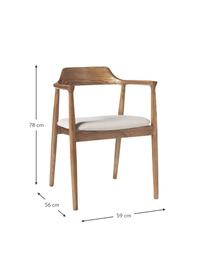 Silla con reposabrazos de madera de fresno Alis, Asiento: 80% poliéster, 20% Rayon, Estructura: madera de fresno, Tejido beige, madera de fresno, An 59 x Al 78 cm