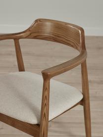 Silla con reposabrazos de madera de fresno Alis, Asiento: 80% poliéster, 20% Rayon, Estructura: madera de fresno, Tejido beige, madera de fresno, An 59 x Al 78 cm