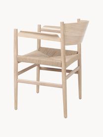 Holz-Armlehnstuhl Nestor mit geflochtener Sitzfläche, handgefertigt, Sitzfläche: Papiergeflecht, Gestell: Eichenholz Dieses Produkt, Hellbeige, Eichenholz hell, B 56 x T 53 cm