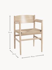 Silla con reposabrazos de madera y mimbre Nestor, Asiento: malla de papel, Estructura: madera de roble con certi, Beige claro, madera de roble clara, An 56 x F 53 cm