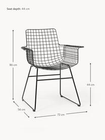 Metall-Armlehnstuhl Wire, Metall, pulverbeschichtet, Schwarz, B 72 x T 56 cm