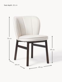 Sedia imbottita con gambe in legno Ken, Rivestimento: 100% poliestere Il rivest, Gambe: legno massiccio di frassi, Tessuto bianco latte, legno di noce scuro, Larg. 49 x Prof. 64 cm