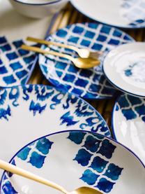 Handgemachte Frühstücksteller Ikat, 6 Stück, Keramik, Weiss, Blau, Ø 21 cm
