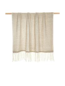 Wollen plaid Mathea met franjes in beige, 60% wol, 25% acryl, 15% nylon, Beige, crèmekleurig, L 170 x B 130 cm