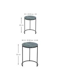 Tables gigognes en marbre Ella, 2 élém., Plateau : marbre vert Structure : noir, mat, Lot de différentes tailles