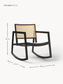 Fotel bujany z drewna jesionowego z rattanowym splotem Craig, Stelaż: lite drewno jesionowe, Czarny, S 58 x W 78 cm