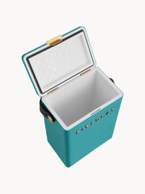 Handgefertigte Kühlbox Bazaruto, Box: Kunststoff, Griff: Leder, Türkis, B 28 x H 38 cm
