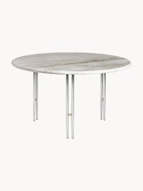 Okrągły stolik kawowy z marmuru IOI, Ø 70 cm, Blat: marmur, Stelaż: stal lakierowana, Beżowy marmurowy, odcienie srebrnego, Ø 70 cm