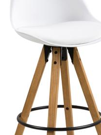 Sedia da bar bianca Dima 2 pz, Rivestimento: poliestere, Gambe: legno di albero della gom, Sedile: bianco Gambe:  legno di albero della gomma Poggiapiedi: nero, Larg. 49 x Alt. 112 cm