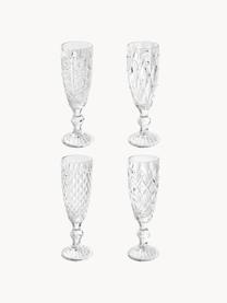 Set di 4 flute da champagne con motivo strutturato Geometric, Vetro, Trasparente, Ø 6 x Alt. 20 cm, 130 ml