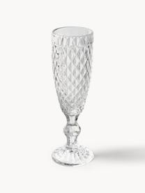Champagneglas Geometric met structuurpatroon, set van 4, Glas, Transparant, Ø 6 x H 20 cm, 130 ml
