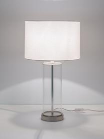 Lampada da tavolo in vetro e lino Abigail, Paralume: lino, Base della lampada: vetro, Bianco, argentato, Ø 32 x Alt. 61 cm