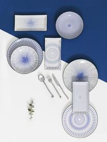 Vajilla Skiathos, 6 comensales (18 pzas.), Gres, Azul, blanco crudo, Set de diferentes tamaños