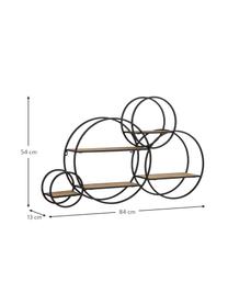 Ripiano da parete in legno e metallo Circles, Struttura: metallo rivestito, Ripiani: pannello di fibra a media, Nero, marrone, Larg. 84 x Alt. 54 cm