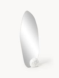 Specchio da terra con base effetto marmo Bonita, Retro: pannello di fibra a media, Argentato, bianco effetto marmo, Larg. 60 x Alt. 160 cm