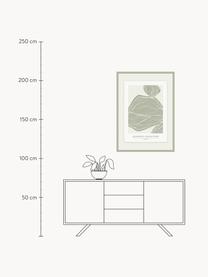 Gerahmter Digitaldruck Leaves, handgefertigt, Rahmen: Mitteldichte Holzfaserpla, Olivgrün, Weiß, B 73 x H 103 cm