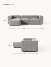 Modulares Bouclé-Sofa Lena (4-Sitzer) mit Hocker, Bezug: Bouclé (93 % Polyester, 6, Gestell: Buchenholz, Spanplatte, H, Füße: Kunststoff, Bouclé Grau, B 287 x T 181 cm