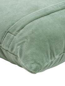 Coussin 45x45 en velours vert brodé Preston, Menthe, couleur crème