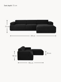 Ecksofa Melva (4-Sitzer), Bezug: 100% Polyester Der hochwe, Gestell: Massives Kiefernholz, Spa, Webstoff Schwarz, B 319 x T 196 cm, Eckteil links